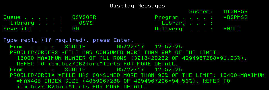 Alerts for some System Limits